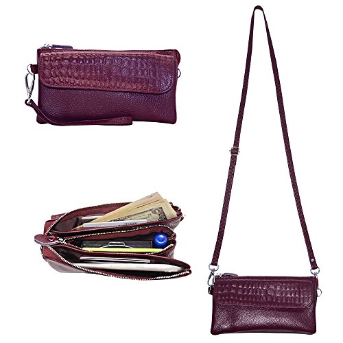 Befen Leather Wristlets Crossbody Wallet Cell Phone Wallet Wristlet Clutch with 9 Card Slots/Wrist Strap /Shoulder Strap Fits iPhone 6/6s Plus, Samsung Note 5 - Fuchsia