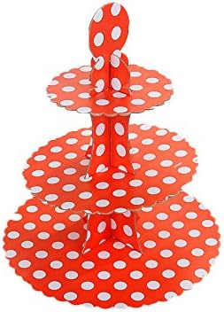 OOCC Polka Dots Cardboard 3-Tier Brownies Dessert Cupcake Display Stands Holder For Wedding Birthday Party Baby Shower Special Event Decoration (Orange)