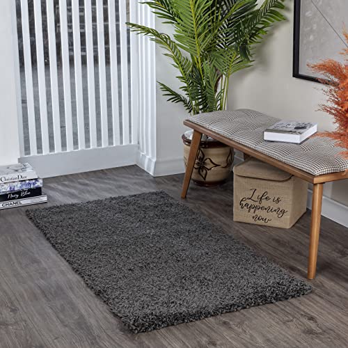 Livabliss Home Shaggy Rug - Modern Runner Rugs Living Room, Hallway 80x150 cm, Soft Shaggy Rugs for Bedroom - Neutral Boho Fluffy Rug, Easy Care Plush Thick Pile - Dark Grey