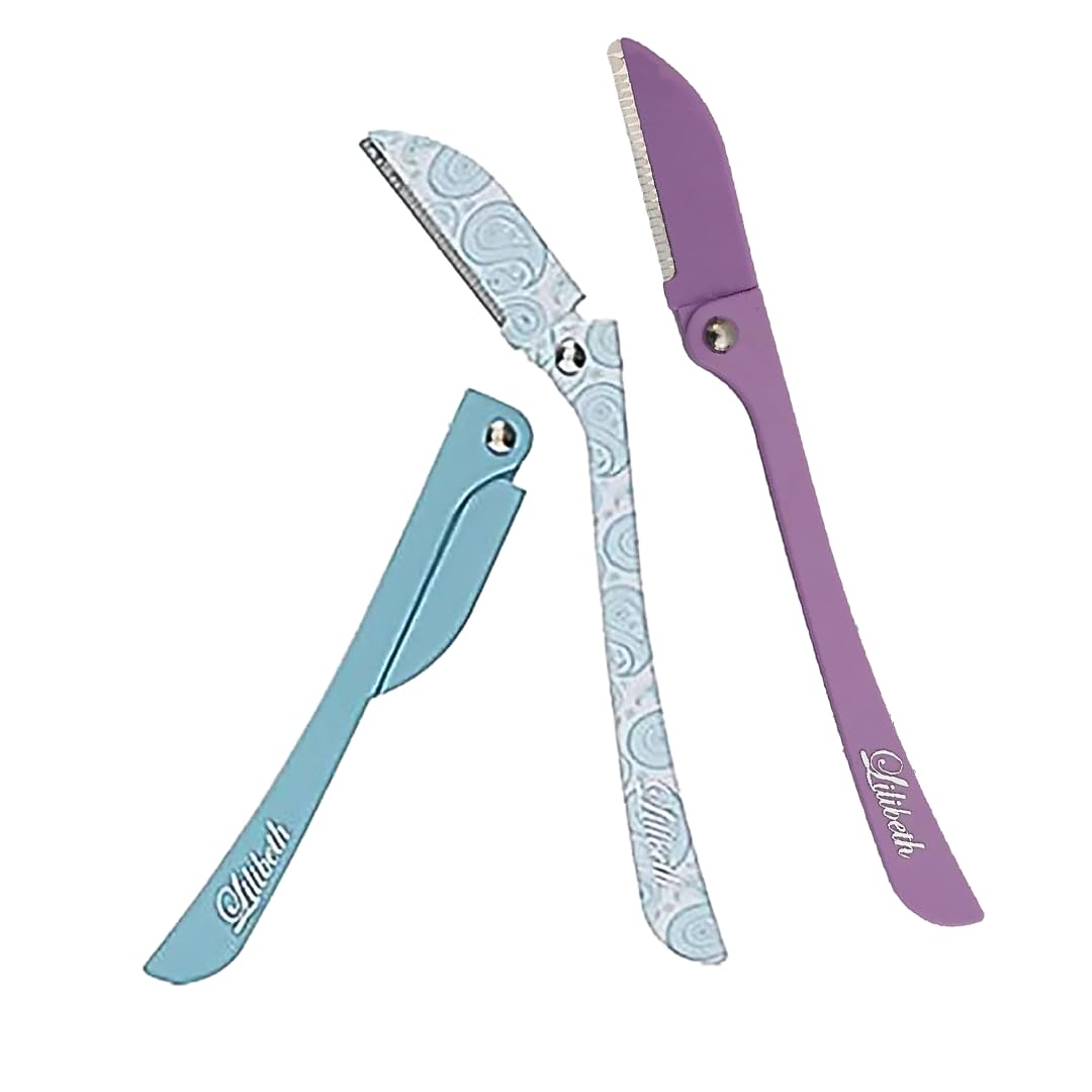 Lilibeth Brow Shaper - Dermaplaning Blades for Face - Face Shaver for Women - Dermaplaning Tool for Women - Pack of 3 Derma Blades (Aqua, Paisley, Lavender)