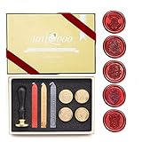 Uniqooo Arts & Crafts Vintage Adhesive Sealing Wax Stamp Kit - Hogwarts Ministry of Magic Badge and 4 House Badges-Gold, Red, and Black Wax Sticks with Wicks- Great Gift for a Friend of Relative