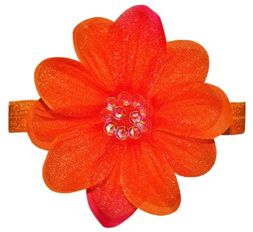 Bow Allure "Sarasota" Orange Sequin Organza Flower Elastic Headband for Toddlers and Girls **New** - Retail Packaging