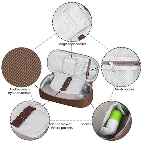 Pencil Case, Homecube Big Capacity Pen Bag Makeup Pouch Durable Students Stationery With Double Zipper, Coffee - Thumbnail 2