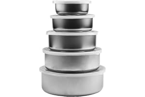 Stainless Steel Mixing Bowls for Food Storage with 5 Lids Set Dishwasher Safe and Convenient for Leftovers