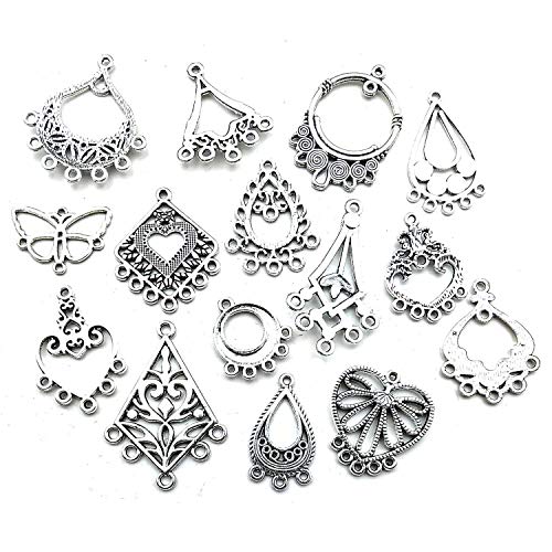 Youdiyla 60 Vintage Hoop Earring Charms Collection, Antique Silver Tone, Large Filigree Chandelier Connector Metal Pendant Craft Supplies Findings for Vintage Hoop Earring Making (HM268)