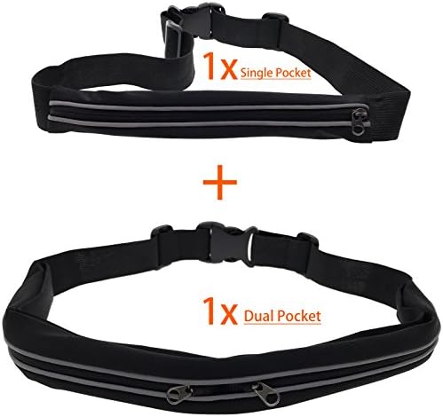 Running Belt Waist Pack Fanny Pack Waterproof Sweat Expandable Resistant Single/Dual Pocket Best Fitness Pouch for iphone 7,8 Plus, Keys,Cards Wallet for Workout Sports (2-Pack Single/Dual Pocket)