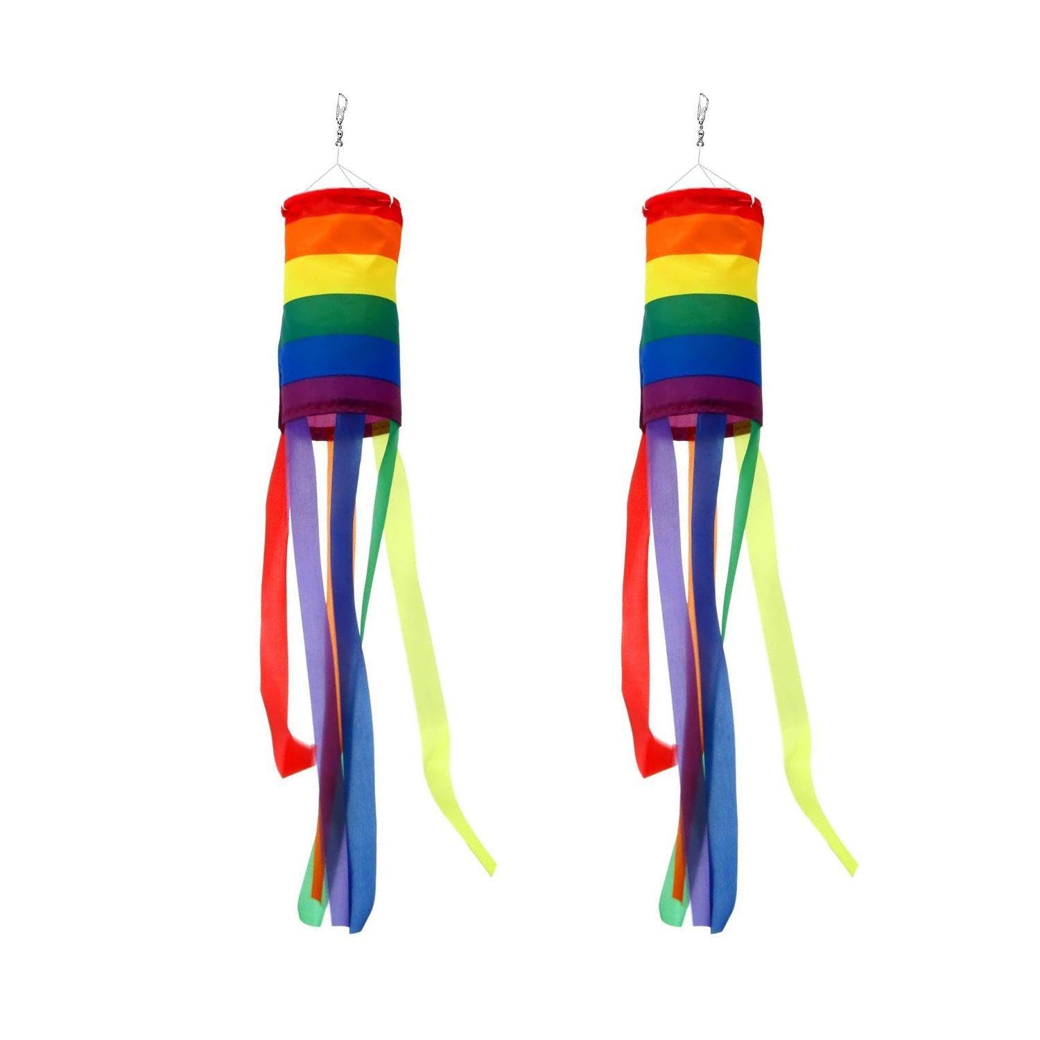 2 Pieces Rainbow Windsocks, Outdoor Flagpole Windsocks, Colorful Hanging Decorations, Hanging Wind Chimes, Cylinder Rainbow Flags, Colorful Garden Decorations