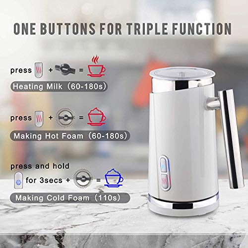 Huogary Milk Frother Electric Automatic Milk Warmer, Stainless Steel Milk Steamer and Frother with Hot or Cold Milk Foam, Foamer for Cappuccino, Coffee, Latte-N11 (white)