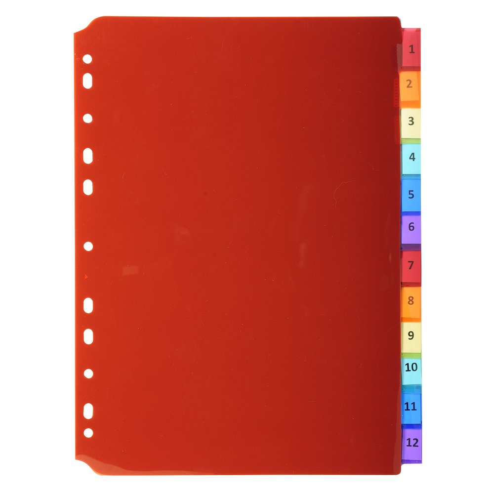 Exacompta - Ref 3912E - PP Document Dividers - Suitable for Use With A4 Documents, Made from Polypropylene, Pre-Punched & Pre-Printed - 12 Part Dividers - Multicoloured