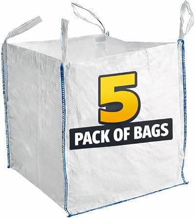 Garden Waste Bags 5 x 1 Ton FIBC Bulk Bag Heavy Duty White 85cm x 85cm x 85cm