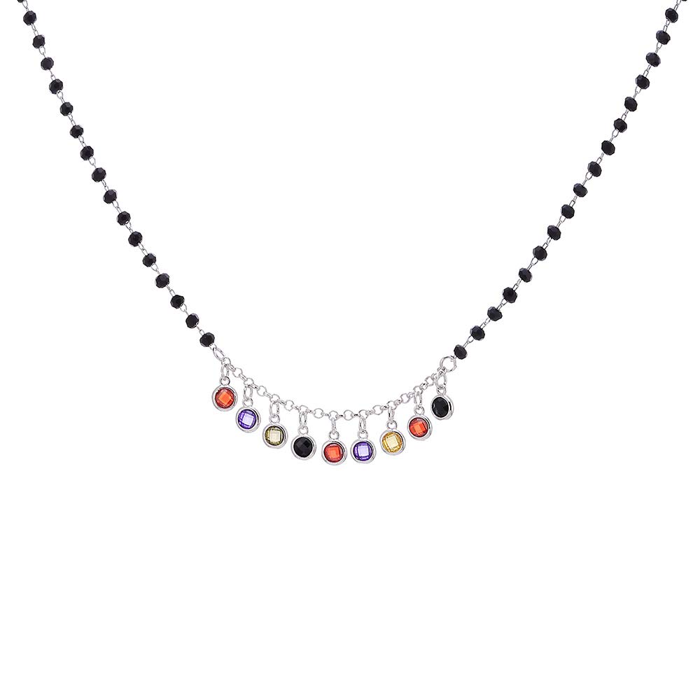 Copper Necklace Black Bead Chain Color Cubic Zirconia Pendant Tassel Necklace Gold Silver Choker Charm Jewelry Women Necklace Gift to Friends, Mom