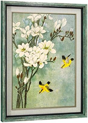 Dzhan - Framed Art Birds and Flowers Painting on Canvas Wooden Frames Picture Artwork Printed Painting Wall Art for Home Office Decor (21 x 27 Inch)