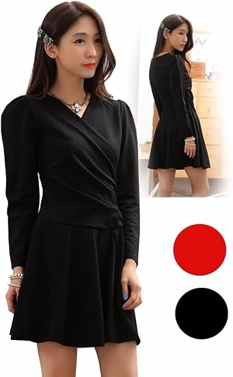 Amazon 長袖 ドレス 膝丈 赤 黒 ニット レディース ワンピース 結婚式 同窓会 演奏会 パーティー 二次会 披露宴 謝恩会 お呼ばれ Ol 通勤 パーティードレス 通販