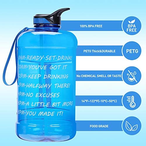 Large 1 Gallon Water Bottle,128oz Big Sports Water Bottle with 2 Replacement Lid, Straw/Motivational Time Marker/Hand Strap,Leakproof BPA Free Water Jug for Gym Fitness Workouts Camping Outdoor 6 51enovrnYCL. AC