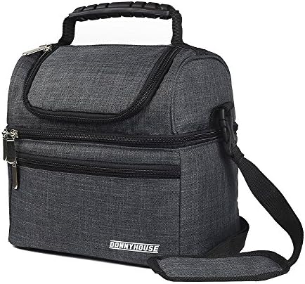 Lunch Bag,Insulated Lunch Box Reusable Bag,Meal Prep Lunchbox for Adult Men, Women with 2 Main Spacious Compartments with Adjustable Shoulder Strap (Dark Grey)