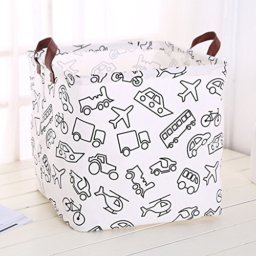 FUNNYGO Canvas Storage Bins Toy Box Square Collapsible Waterproof Nursery Hamper for Laundry,toy organizer, kids hamper,baby room decor (Vehicle)