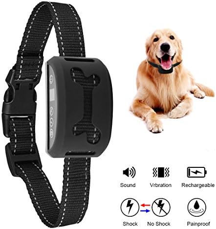 No Bark Collar, Rechargeable Dog Anti Bark Collar, Dog Bark Deterrent, Dog Barking Control Devices, with Beep Sound, Vibration or No Harm Shock, 7 Adjustable Sensitivity and Intensity Levels for Small