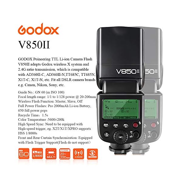 GODOX V850II Kamera Blitz Blitzgerät mit Xpro-N Trigger GN60 1 / 8000s HSS 650 Full Power Pops 1.5s Recyclingzeit… – Bild 5