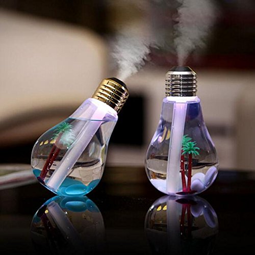 Chris.W Office Desktop Bulb Mist Air Humidifier, Ultrasonic Humidifier with 7 Color Changing LED Night Lights, 400ml USB Portable Humidifier for Home, Bedroom, Baby Room, Gift Ideal(Gold)