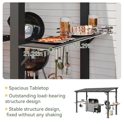 Aoxun 12x5 FT Black Grill Gazebo with Sloping Steel Roof & Polycarbonate Panel, Permanent Metal BBQ Canopy image 11