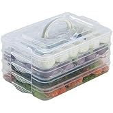 TIAN CHEN Food Refrigerator Storage Containers with 2 Lids, 4 Layer, Stackable Handheld Carrier for Snack, Cookie, Meat, Bacon, Charcuterie, BPA Free (Transparent 4 tier)