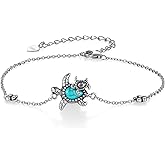 qielizhu Turtle Bracelet Turquoise 925 Sterling Silver Sea Turtle Bracelet for Women Turtle Jewelry Gifts for Ocean Animal Lovers