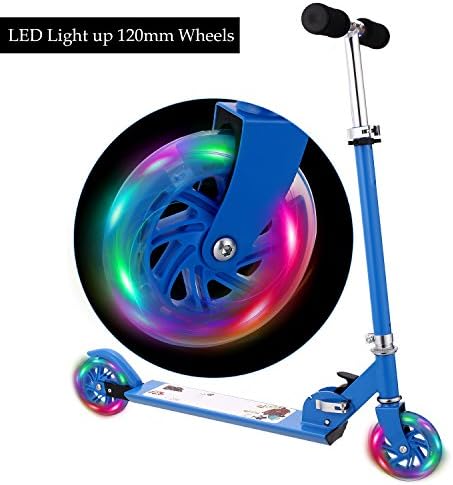 Dongchuan B1 Scooter for kids with LED Light up Wheels, Adjustable Height Kick Scooters for Boys and Girls|Rear Fender Break|5.29 lb Lightweight Folding Push Scooter for Kids ages 3-10 (blue)