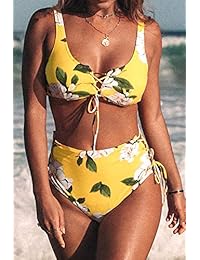 Bikini de cintura alta con encaje floral, para dama