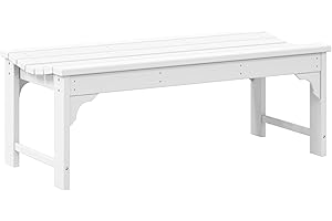 WO WESTIN OUTDOOR WO Home Furniture Outdoor 46" Backless HDPE Adirondack Bench, Poly Lumber Seat for Patio, Backyard, Balcony, All Weather Resistant with UV Protection, White