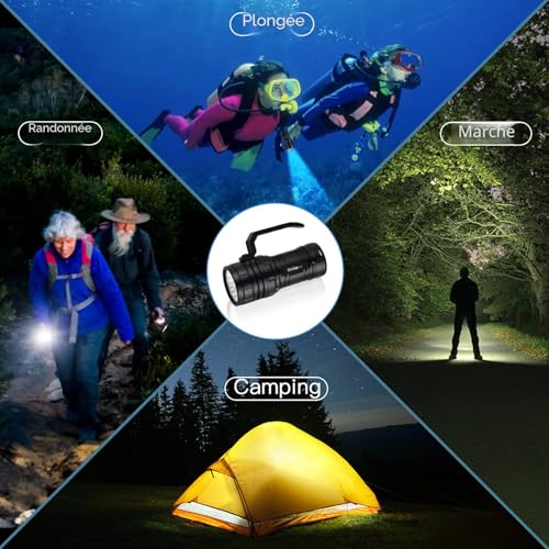 Wurkkos DL06 15000 Lumens Rechargeable Diving Light 6 LED XHP50.2 Powerful Underwater Flashlight with Charger Built-in USB-C Charging Port, 3 x 5000mAh Power Supply