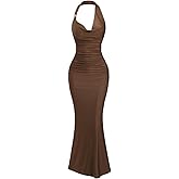MakeMeChic Women's Cowl Neck Maxi Dress Halter Backless Bodycon Cocktail Maxi Dresses