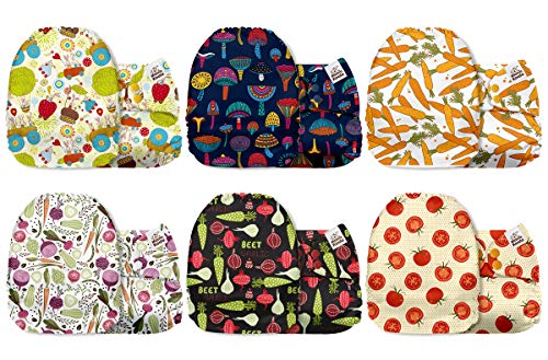 Mama Koala One Size Baby Washable Reusable Pocket Cloth Diapers, 6 Pack Nappies with 6 One Size Microfiber Inserts (Happy Harvest)