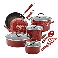 Rachael Ray Cucina Nonstick Cookware Pots and Pans Set, 12 Piece, Cranberry Red Rachael Ray Cucina Nonstick Cookware Pots and Pans Set, 12 Piece, Cranberry Red