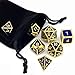 Set of 7 Metal Dice Shiny Gold Finish with Royal Blue Enamel Paint for RPG DND MTG Table Games