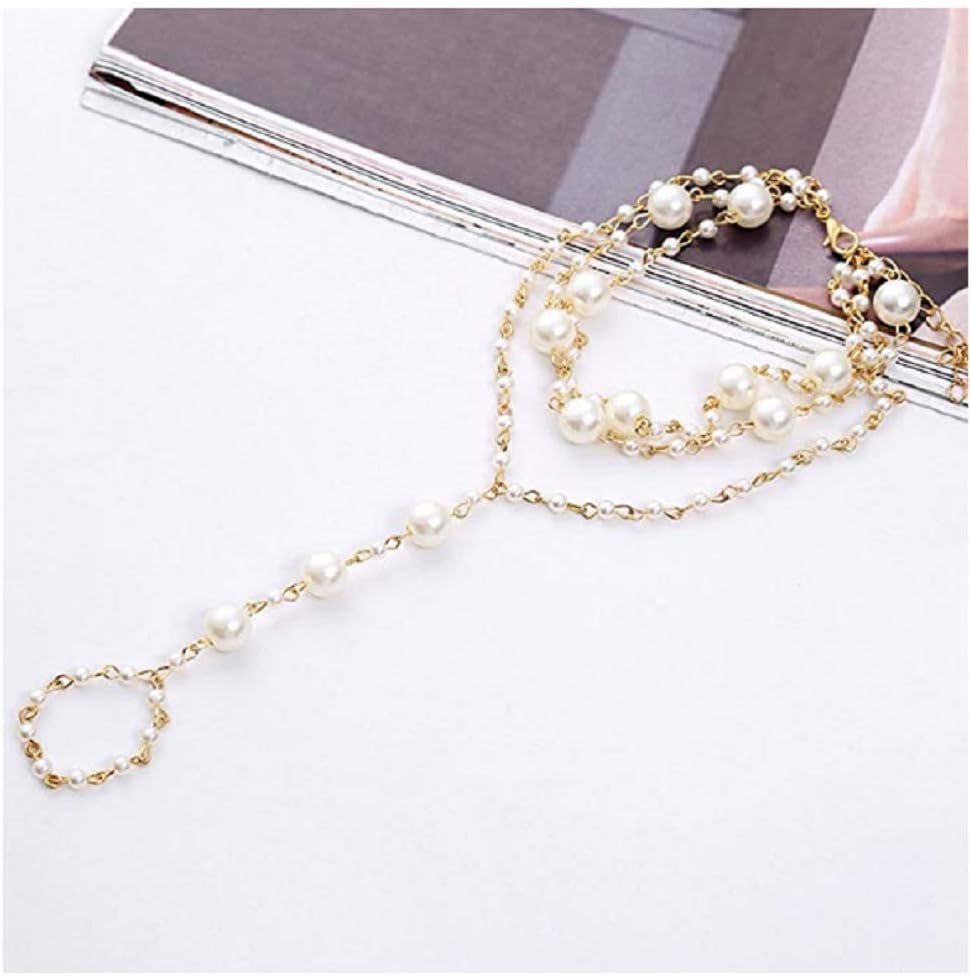 HOOPEN Women Pearl Beads Anklet Bracelets Barefoot Beach Sandals Chain Jewelry(Gold/2Pcs)