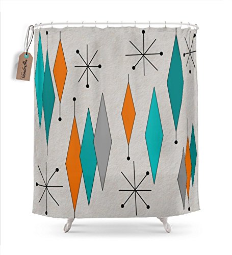 Vandarllin Mid-Century Modern Diamond Pattern Shower Curtain, Stall Size 36 x 72, Resistant Waterproof Decorations Bath Curtains,Multicolor