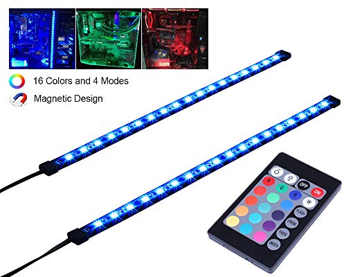 RGB LED Strip Computer Lighting via Magnet with 24 Key Remote Controller for Desktop Computer Case Mid Tower Full Tower (5050 SMD 2pcs 18leds 30cm, R Series)