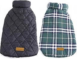 Kuoser Cozy Waterproof Windproof Reversible British style Plaid Dog Vest Winter Coat Warm Dog Apparel for Cold Weather Dog Jacket for Small Medium Large dogs with Furry Collar (XS - 3XL )