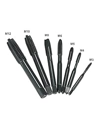 KKmoon 7pcs M3 M4 M5 M6 M8 M10 M12 Nitride acero de alta velocidad HSS6542 grifo en espiral macho rosca de rosca de rosca de mano juego de rosca métrica tapón taladro brocas