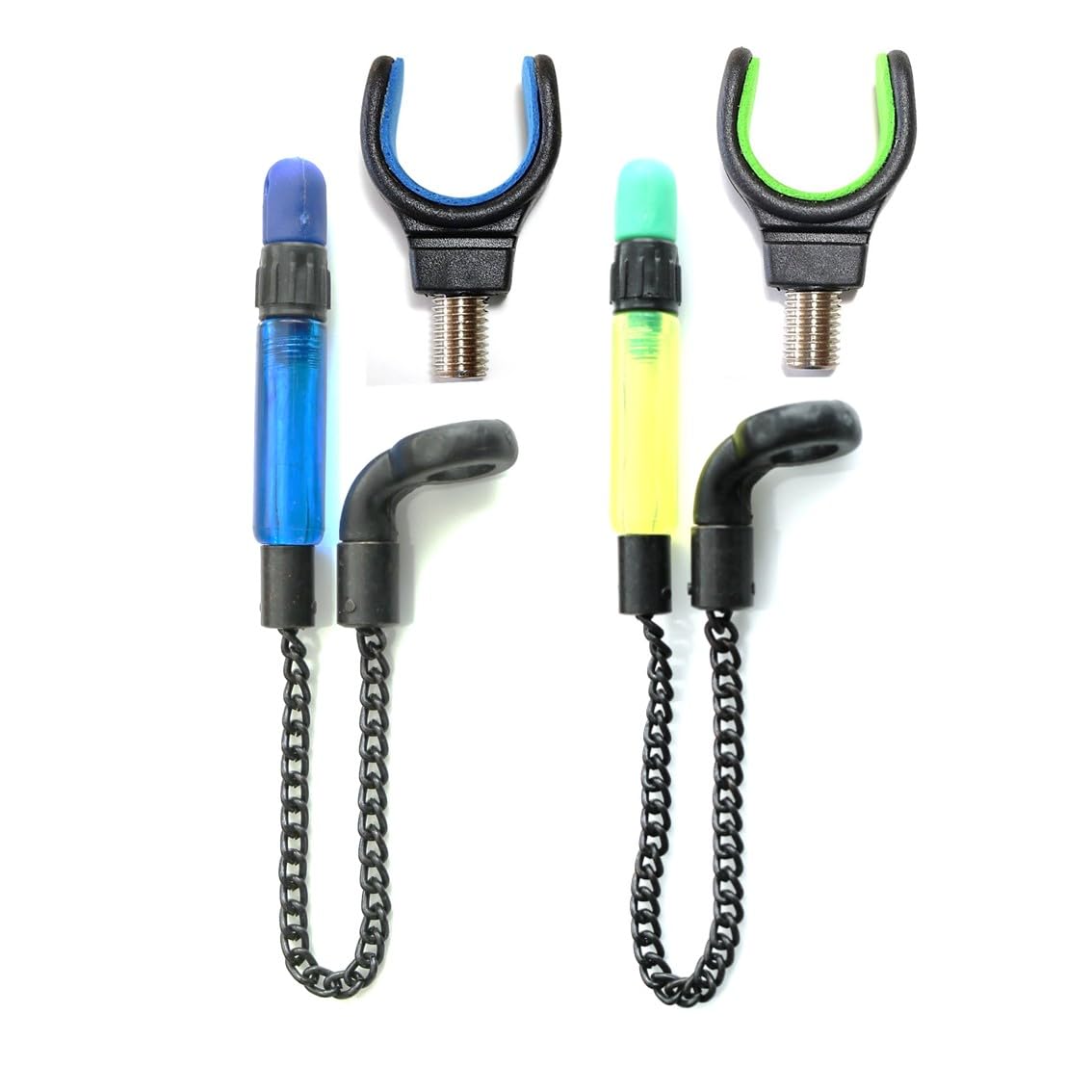 2 x Bobbins Bite Indicators 2 x Rod Rest Set Carp fishing Tackle for Bite Alarms (Green & Blue)