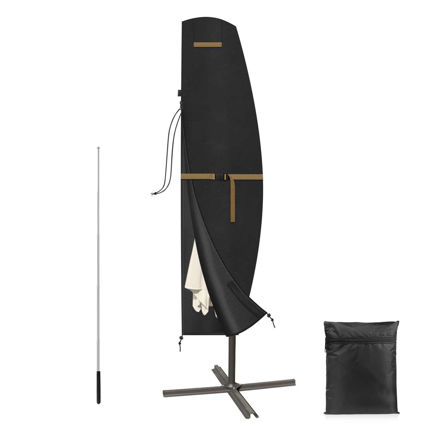 VANSHEIM Banana Parasol Cover Umbrella Covers Waterproof Cantilever Parasol Covers with Rod, Cantilever Parasol Cover Waterproof Patio Umbrella Covers for Ø 2 to 3m, 220x45/70/50cm