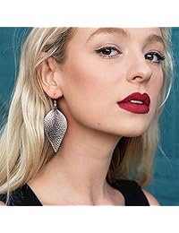 Me&Hz Genuine Leather Earrings Set Teardrop Petal Leaf Leather Dangle Earrings Leather Drop Earring for Women Girls, S M L