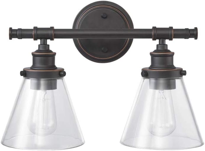 Globe Electric Parker 2 Vanity Light, Oil Rubbed Bronze, Clear Glass Shades 51444, 11", Chrome - - 
