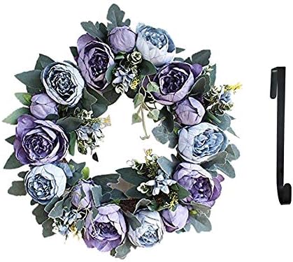 SunriseMall 15 Inch Handmade Wreath, Floral Artificial Simulation Flowers Garland, European Door Ornament, with 1pcs Wreath Hook, for Home Party Decor (15 Inch Blue)