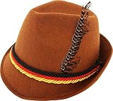 German Alpine Bavarian Oktoberfest Brown Costume Hat with Feather (Brown)
