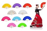 OMyTea White Peacock Folding Hand Held Fans Bulk for Women - Spanish/Chinese/Japanese Vintage Retro Fabric Fans for Wedding, Church, Party, Gifts (Mixed Colors, 10pcs)