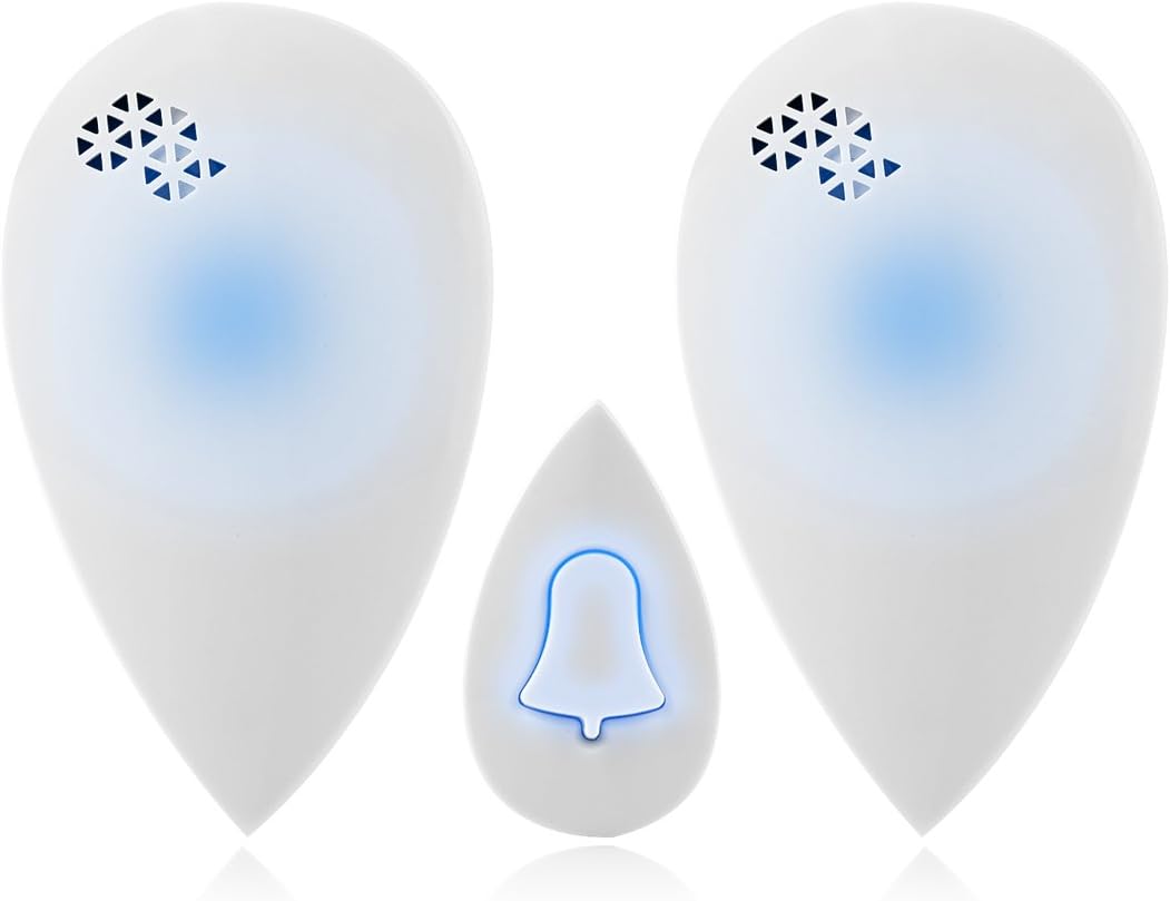 Wireless Doorbell, Eternal eye® Wireless Door Chime Kit, 2 Plug-in Receivers & 1 Push Button with 1100-feet Range, 38 Chimes, 4-Level Volume & Blue Light, No Batteries Required Best for Plug in Door Entry Bell (White)