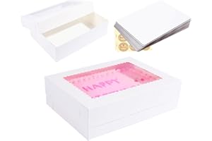 Huoshange 14x10x4 Inches 10 Pack Large Rectangle Cake Boxes with Cake Boards,White Cake Boxes for Quarter Sheet Cake,Cupcakes