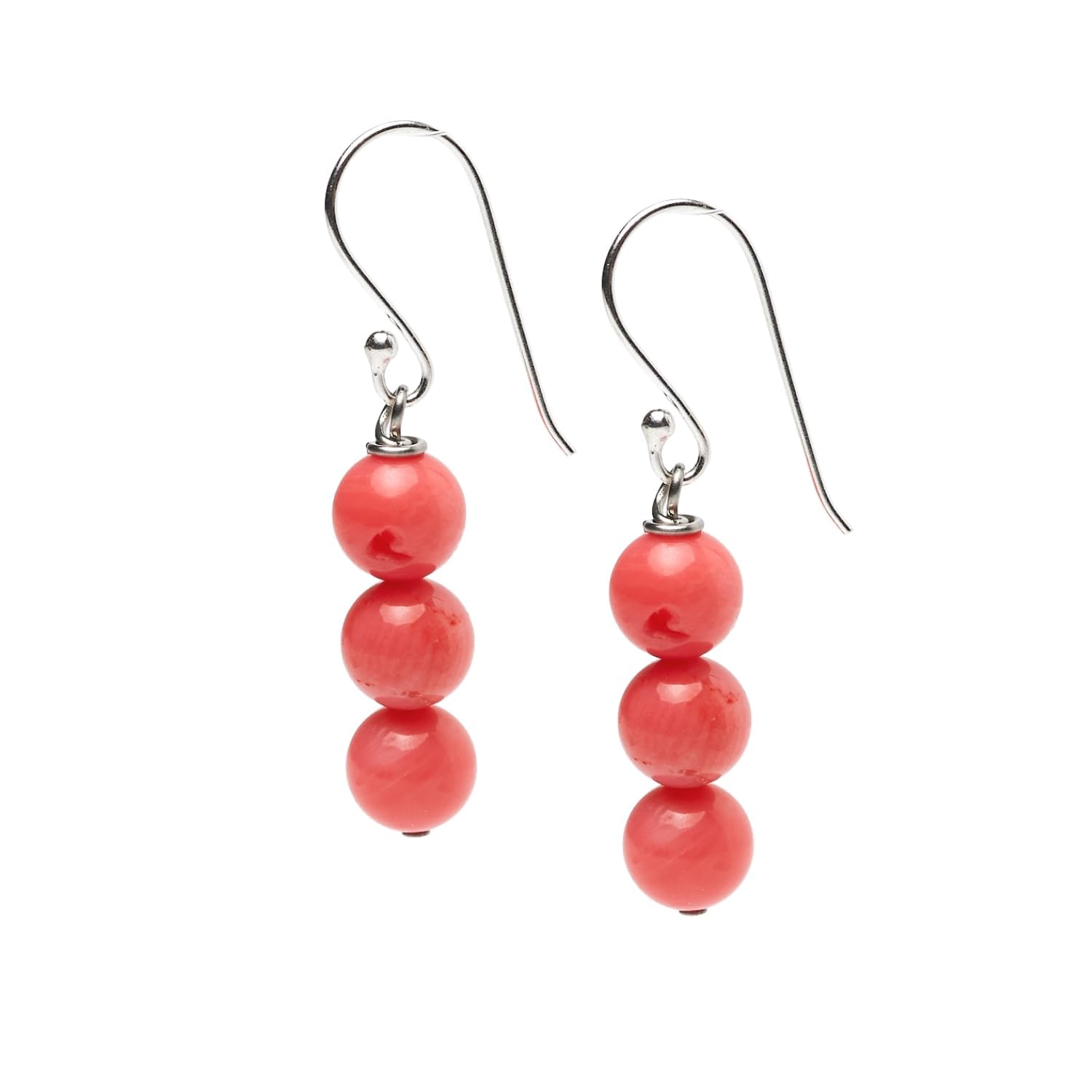 TreasureBay Stunning Sterling Silver and Natural Pink Coral Dangle Drop Earrings Womens Handmade Earrings