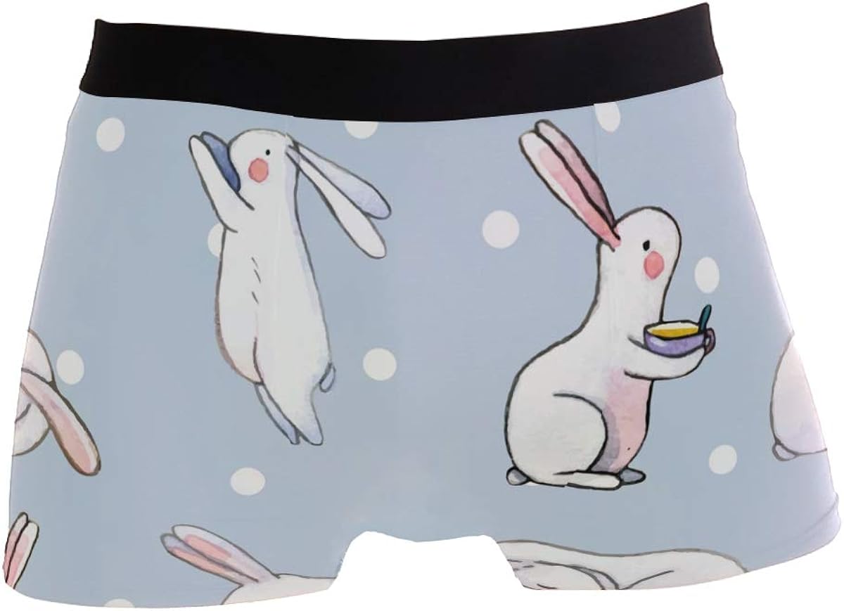 Jereee Cute White Rabbit Men's Underwear Soft Polyester Boxer Brief for